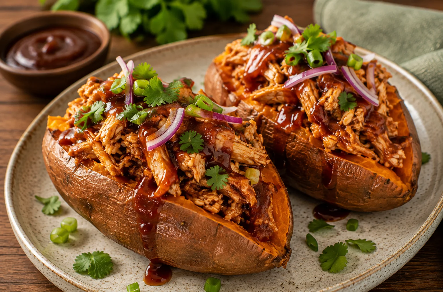 BBQ Chicken Stuffed Sweet Potatoes