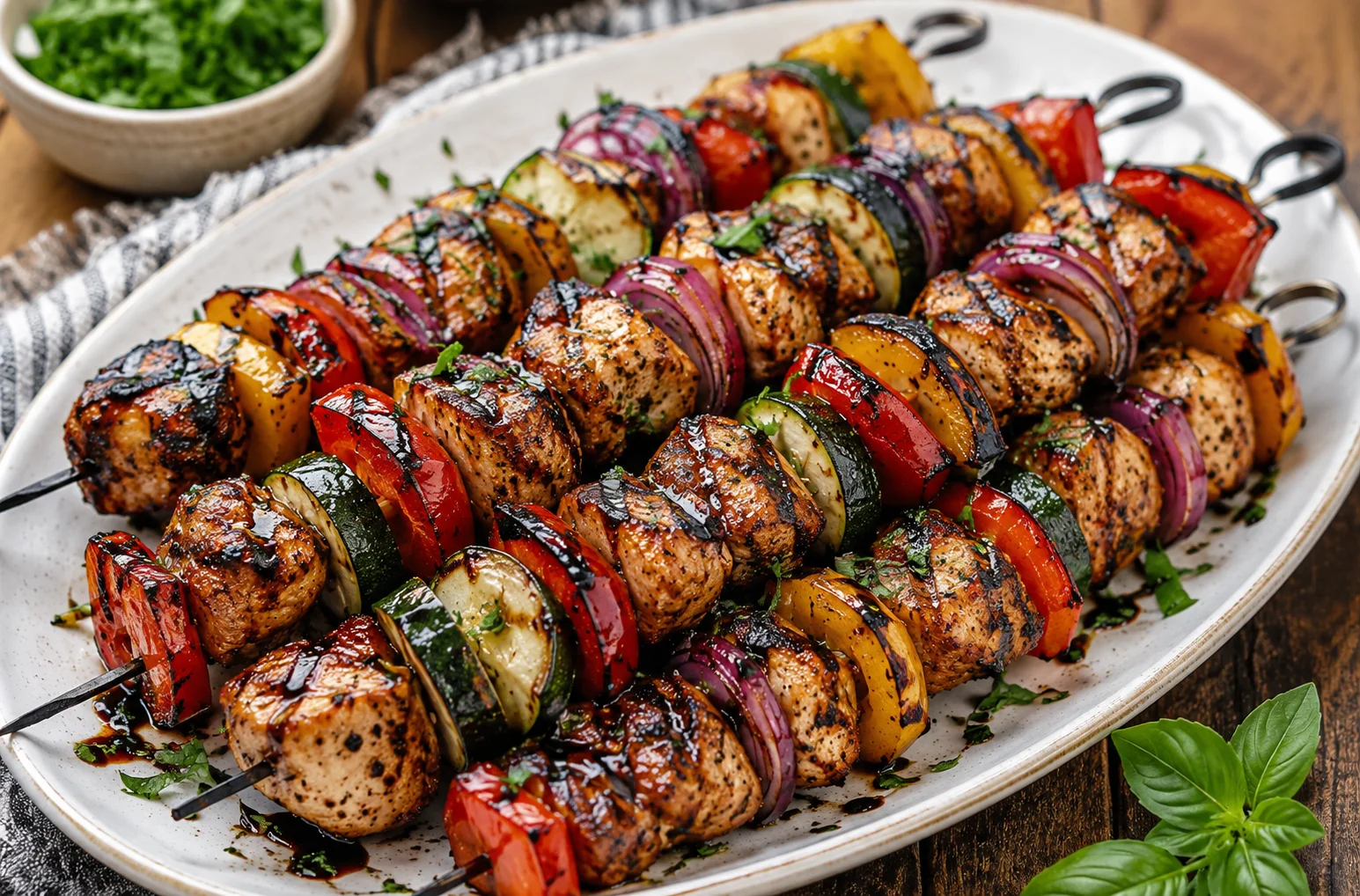 Grilled Balsamic Chicken & Vegetable Skewers