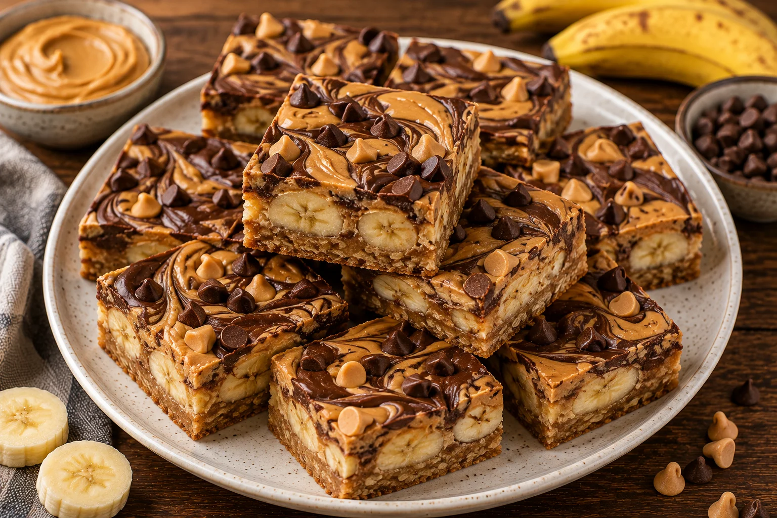Peanut Butter Banana Chocolate Swirl Bars